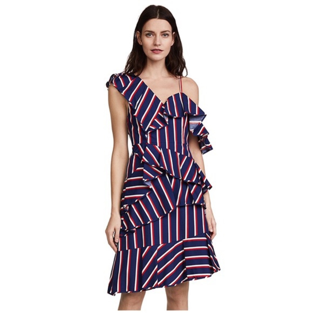 NWT $595 Alice + Olivia Laflora Asymmetrical Ruffle Dress